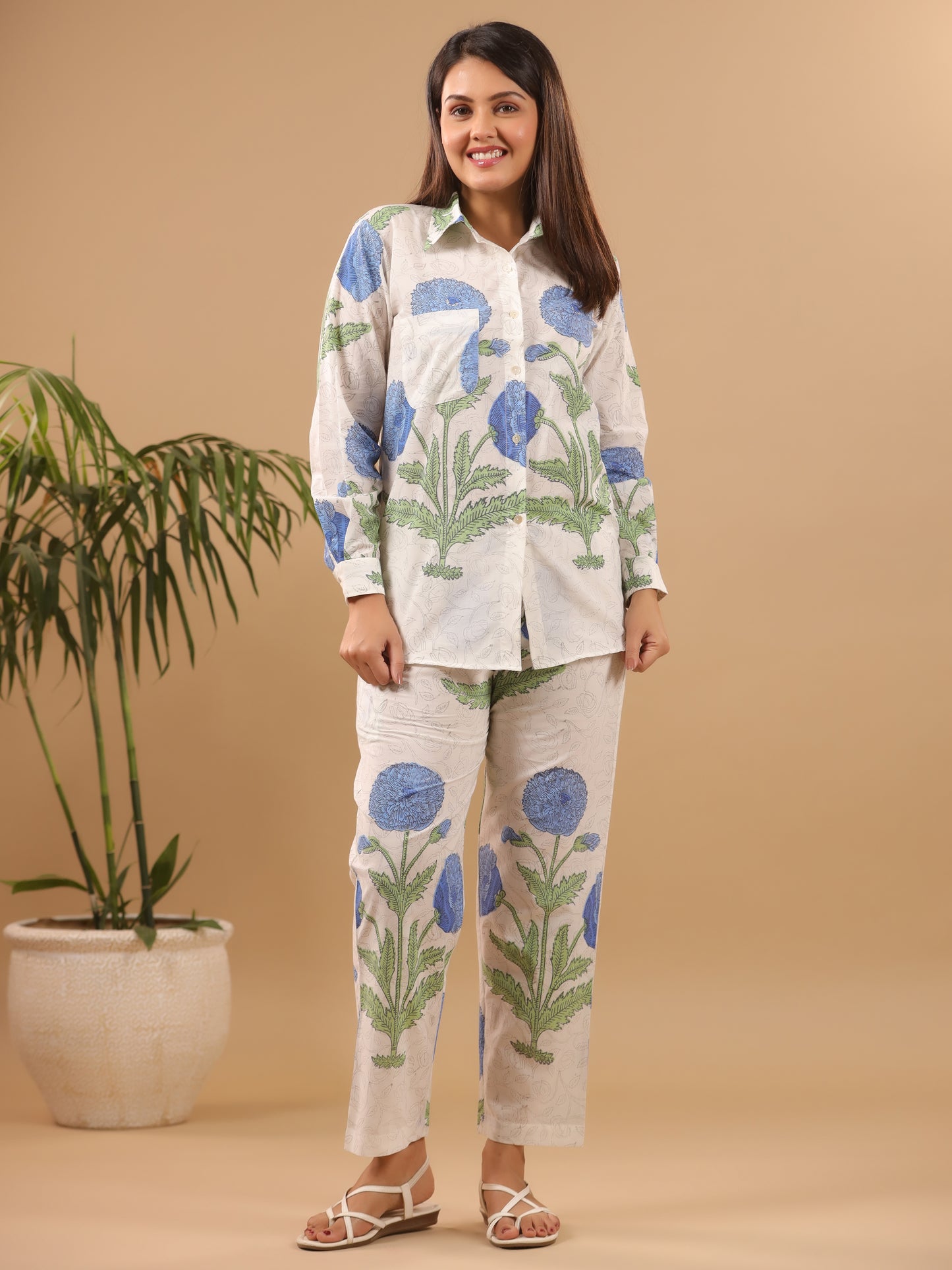 Pavot Co-ord Set - Set of 2 (Pant + Shirt) Blue