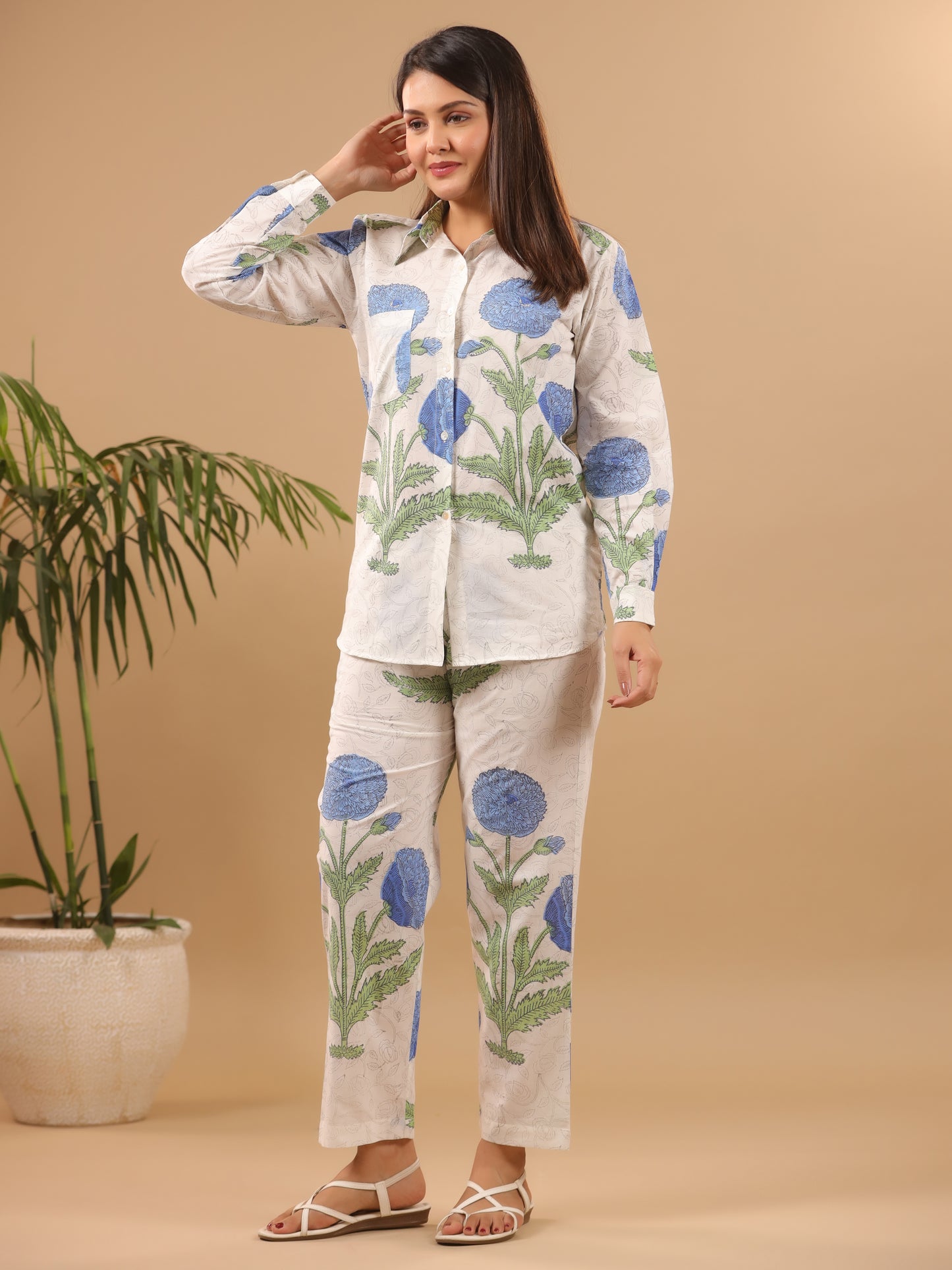 Pavot Co-ord Set - Set of 2 (Pant + Shirt) Blue