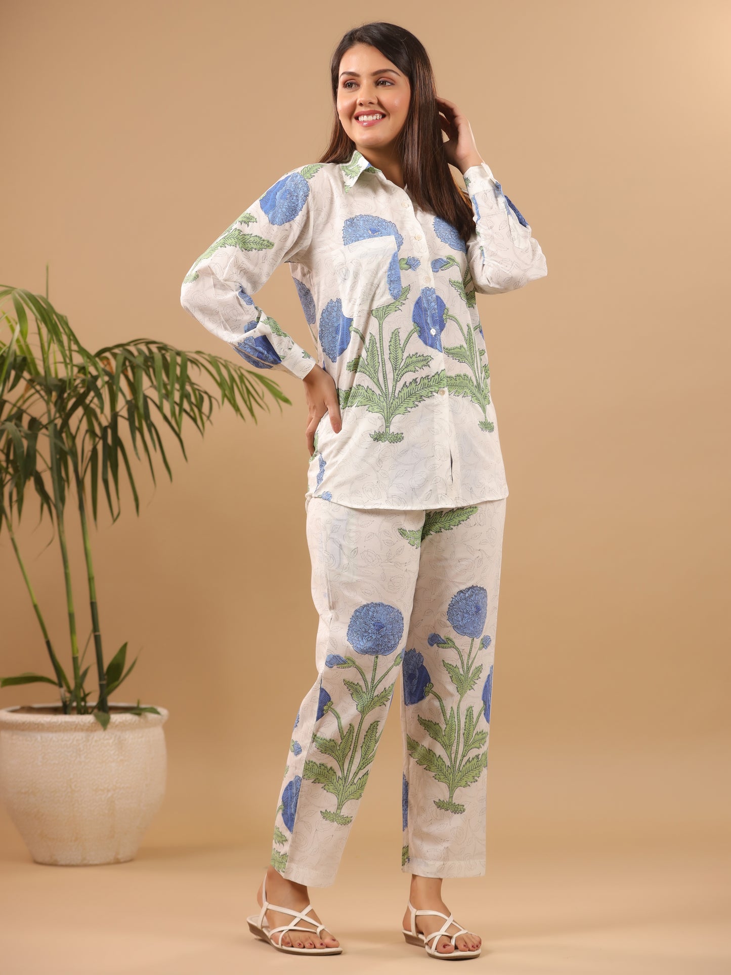 Pavot Co-ord Set - Set of 2 (Pant + Shirt) Blue