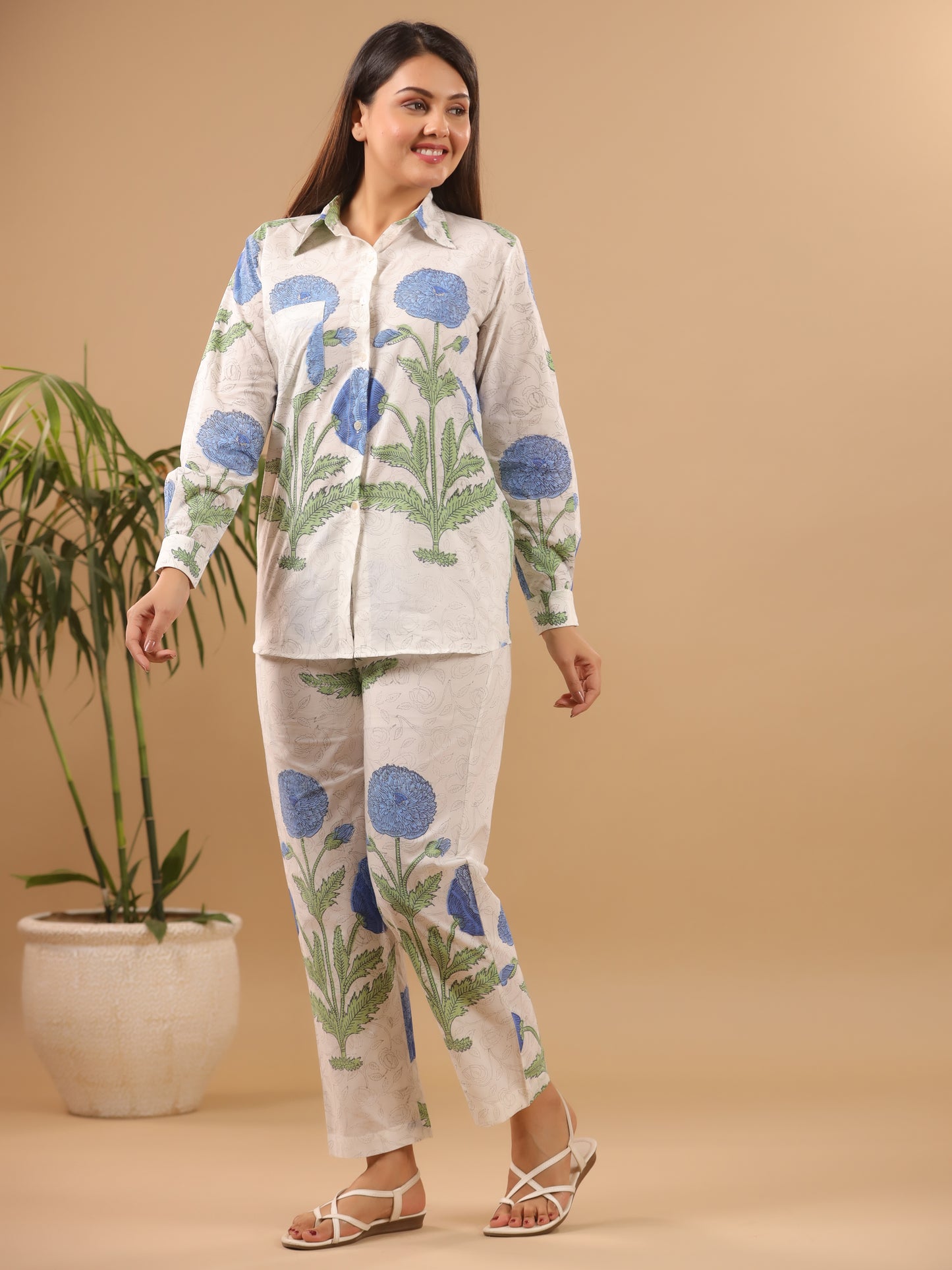 Pavot Co-ord Set - Set of 2 (Pant + Shirt) Blue