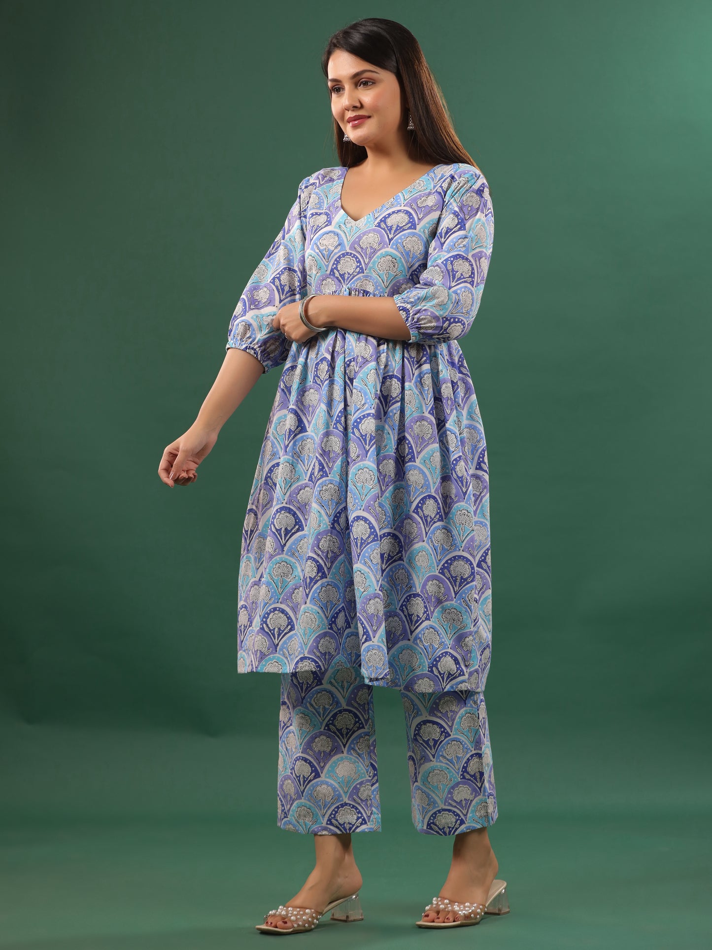 Mughal Lehar Kurta Set Blue - Set of 2 (Pant + Kurta)