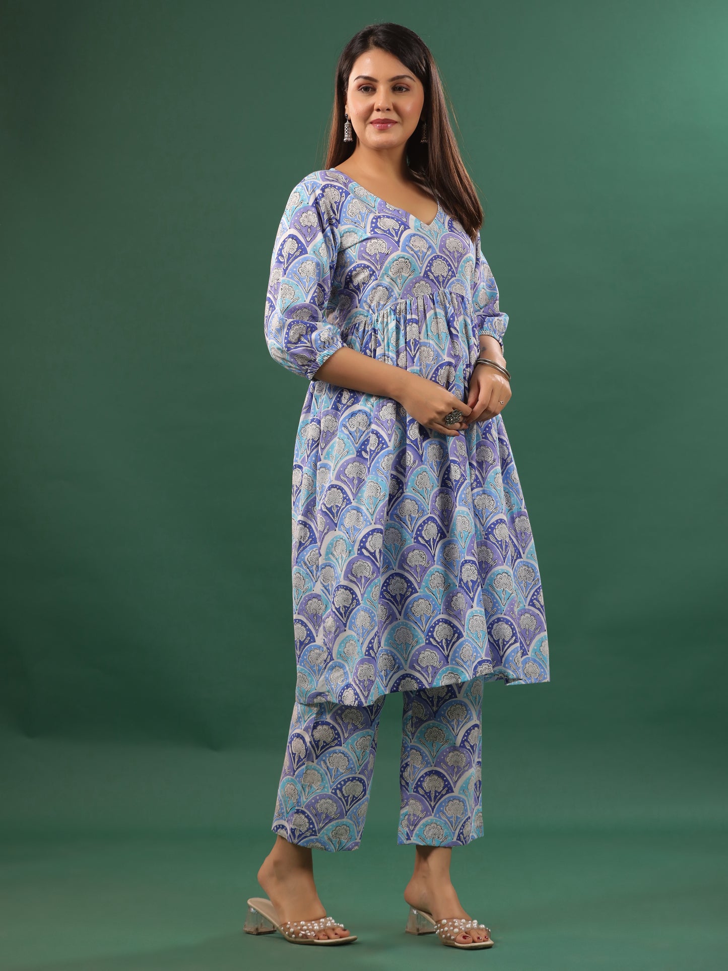 Mughal Lehar Kurta Set Blue - Set of 2 (Pant + Kurta)