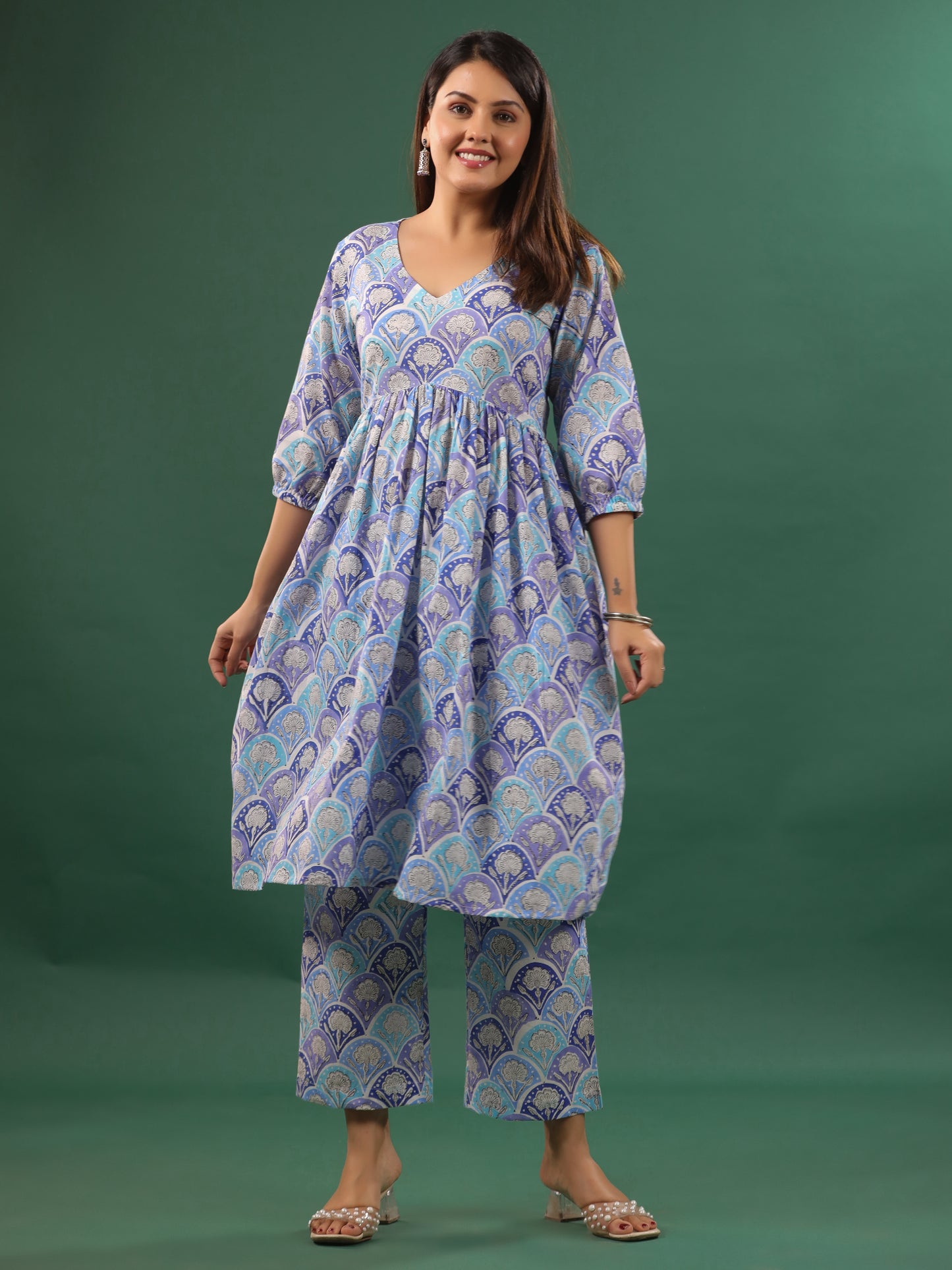 Mughal Lehar Kurta Set Blue - Set of 2 (Pant + Kurta)