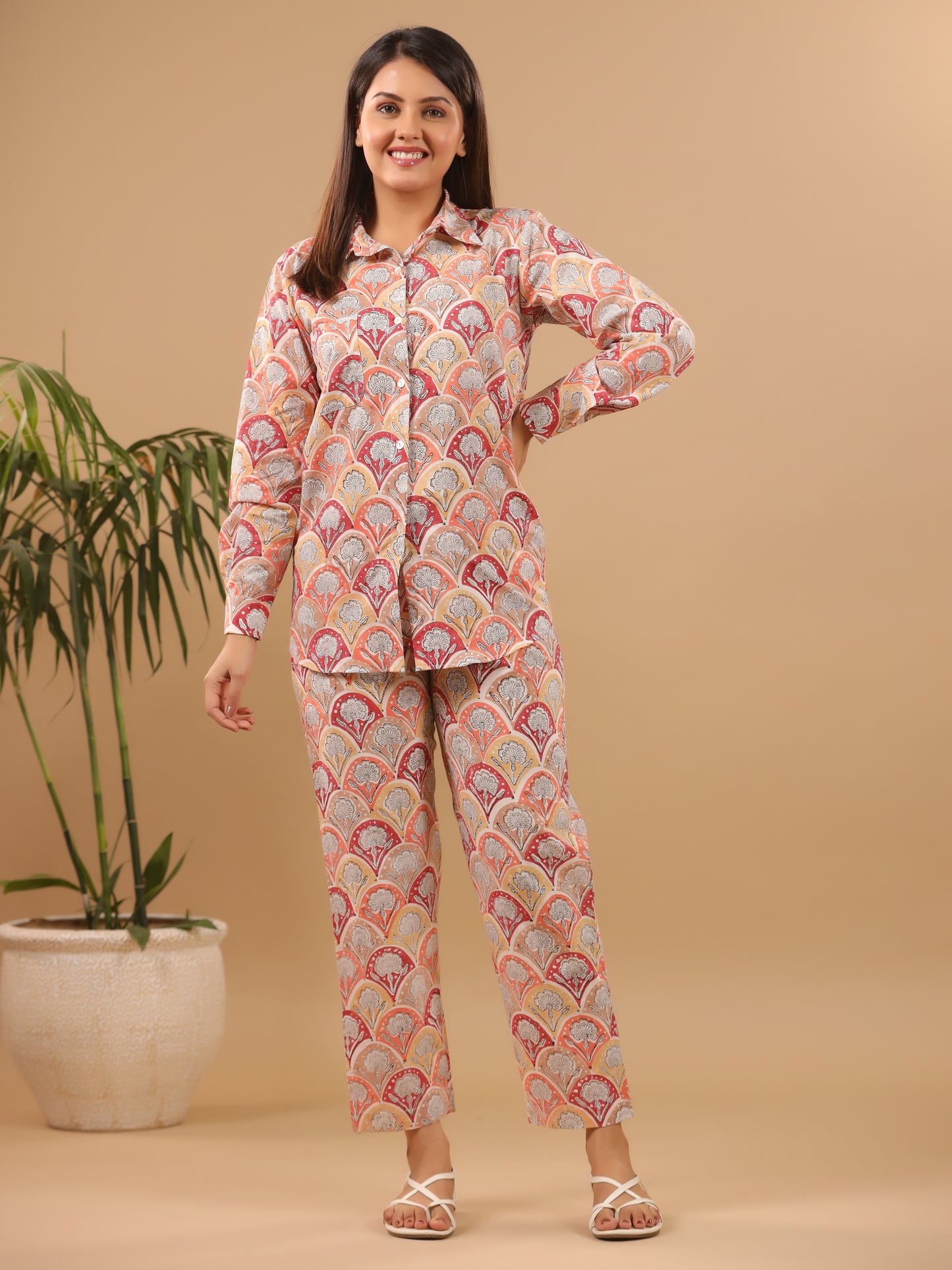 Mughal Lehar Kurta Set - Set of 2 (Pant + Shirt) Geru