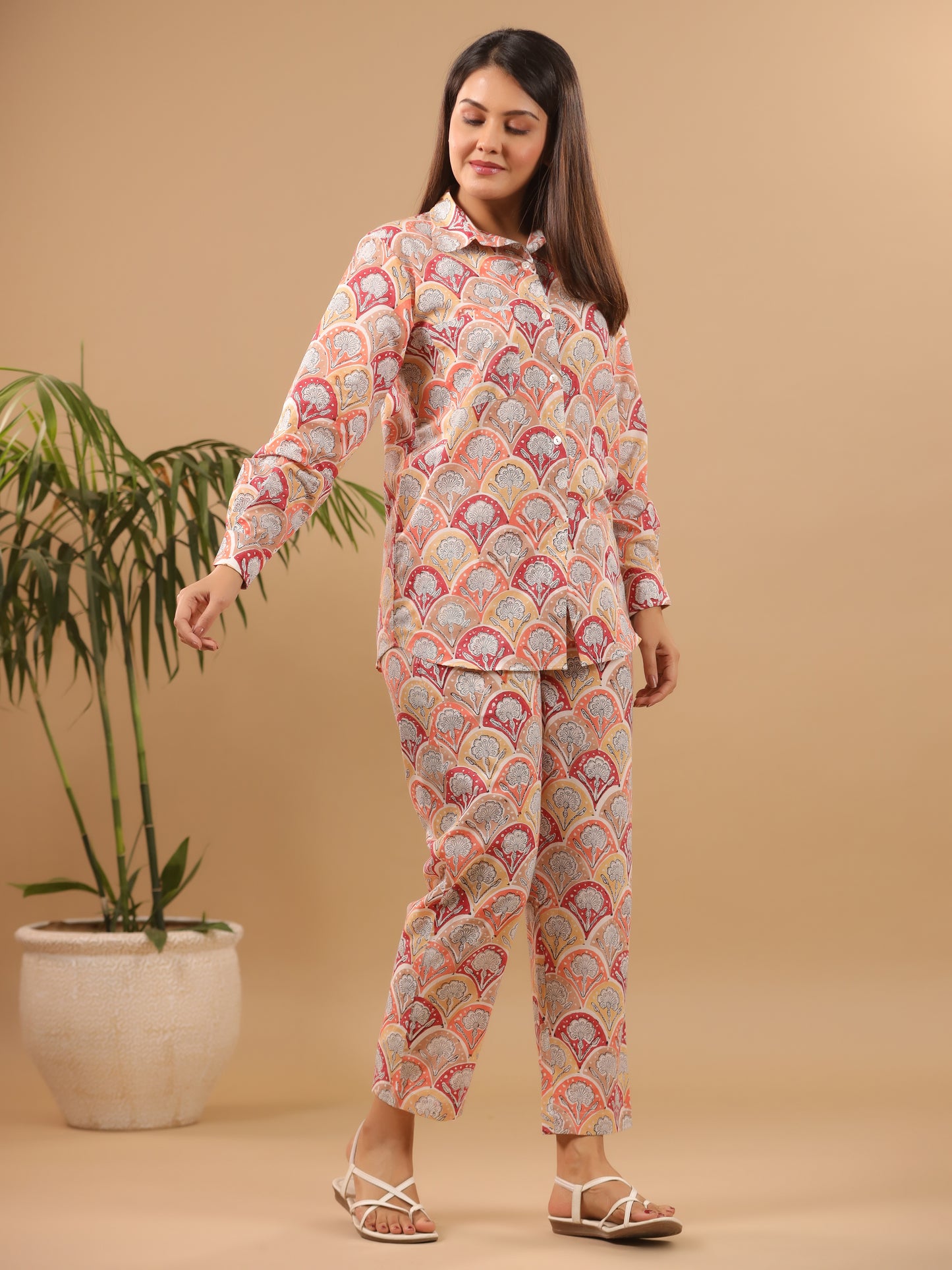 Mughal Lehar Kurta Set - Set of 2 (Pant + Shirt) Geru