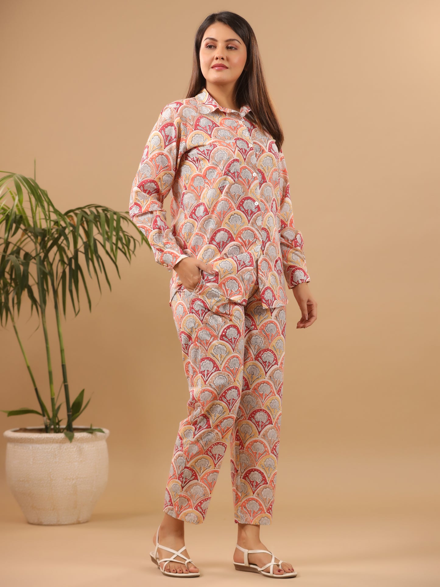 Mughal Lehar Kurta Set - Set of 2 (Pant + Shirt) Geru