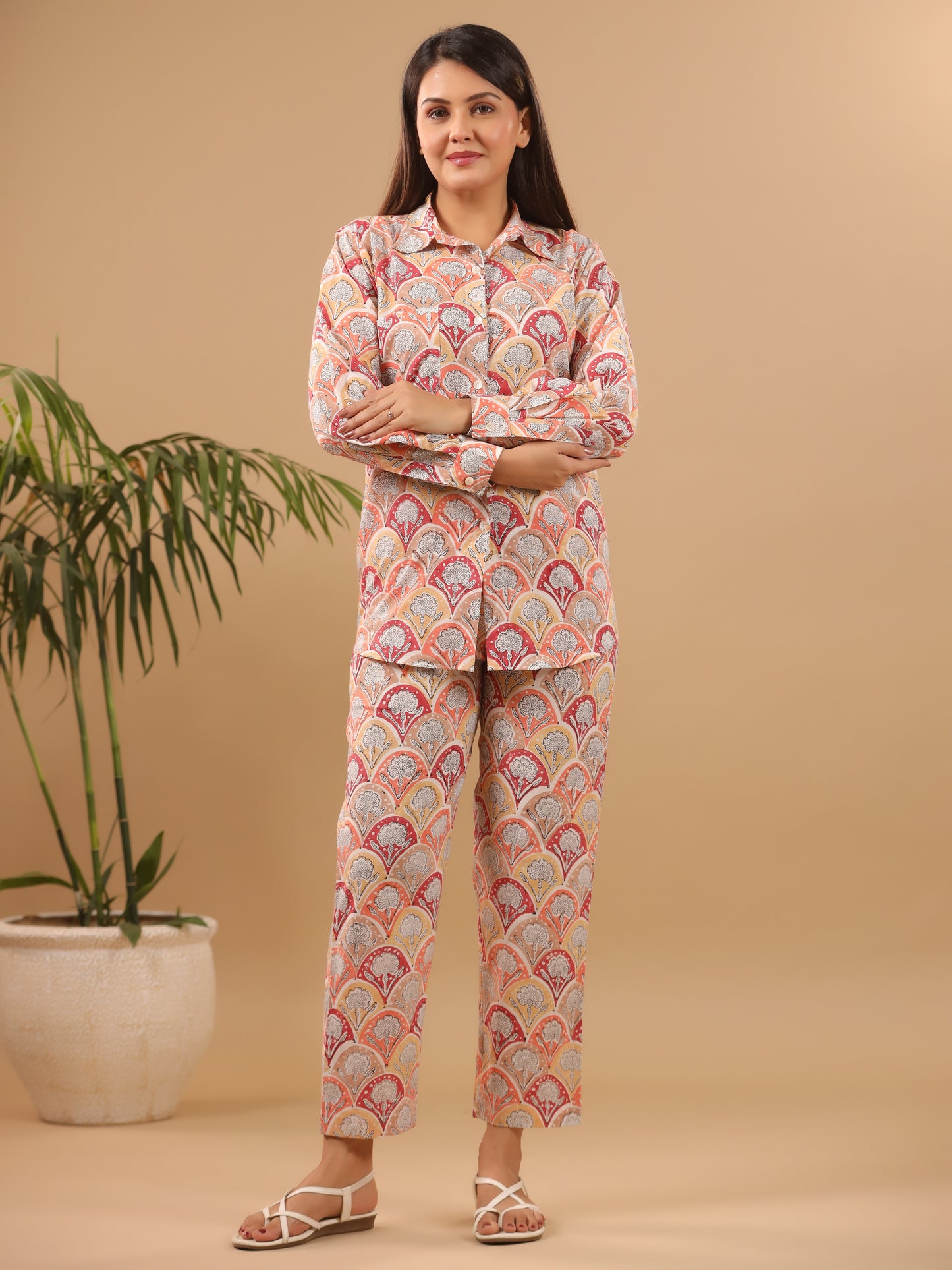 Mughal Lehar Kurta Set - Set of 2 (Pant + Shirt) Geru