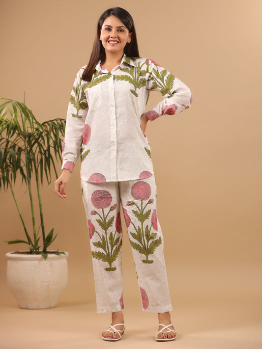 Pavot Co-ord Set - Set of 2 (Pant + Shirt) Pink