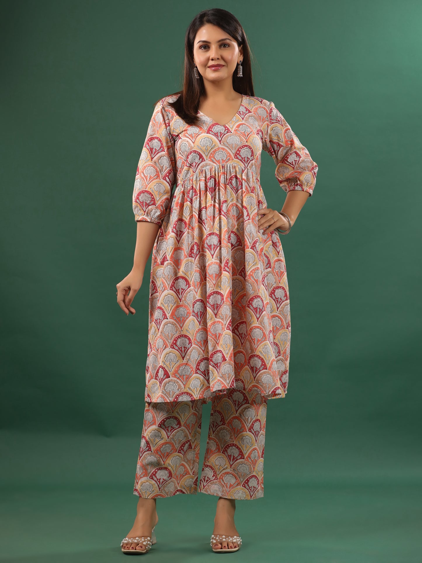 Mughal Lehar Kurta Set Geru - Set of 2 (Pant + Kurta)