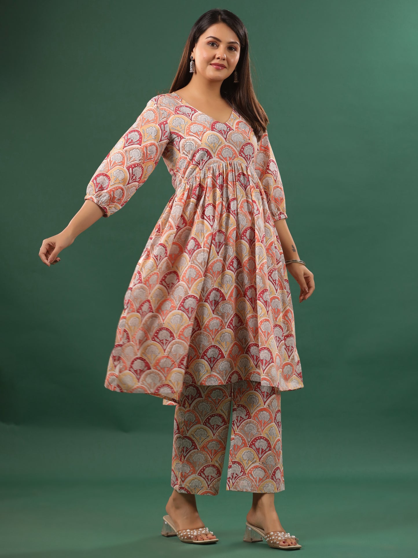 Mughal Lehar Kurta Set Geru - Set of 2 (Pant + Kurta)