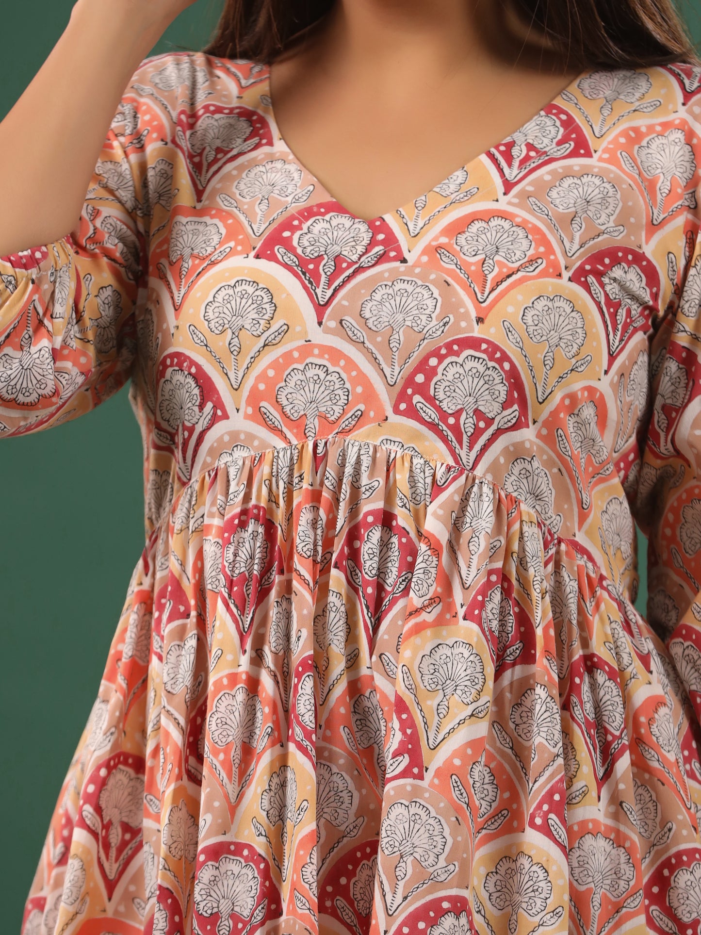 Mughal Lehar Kurta Set Geru - Set of 2 (Pant + Kurta)